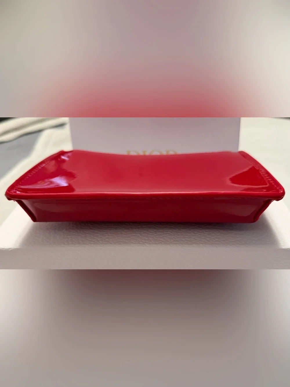 Dior Red Patent Cosmetic Pouch with Embossed CD Logo